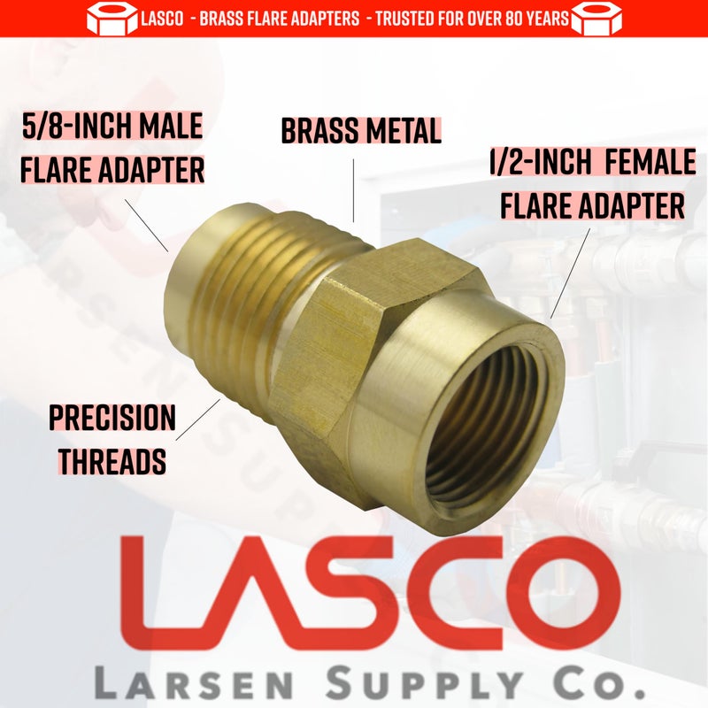 LASCO 17-5853 1/2-Inch Female Flare X 5/8-Inch Male Flare Brass Adapter - Image 2